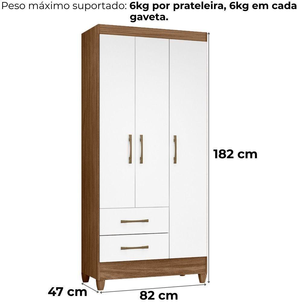 Guarda Roupa Solteiro Lima 3 Portas 182x82 Cm Naturale Branco Moval - 4