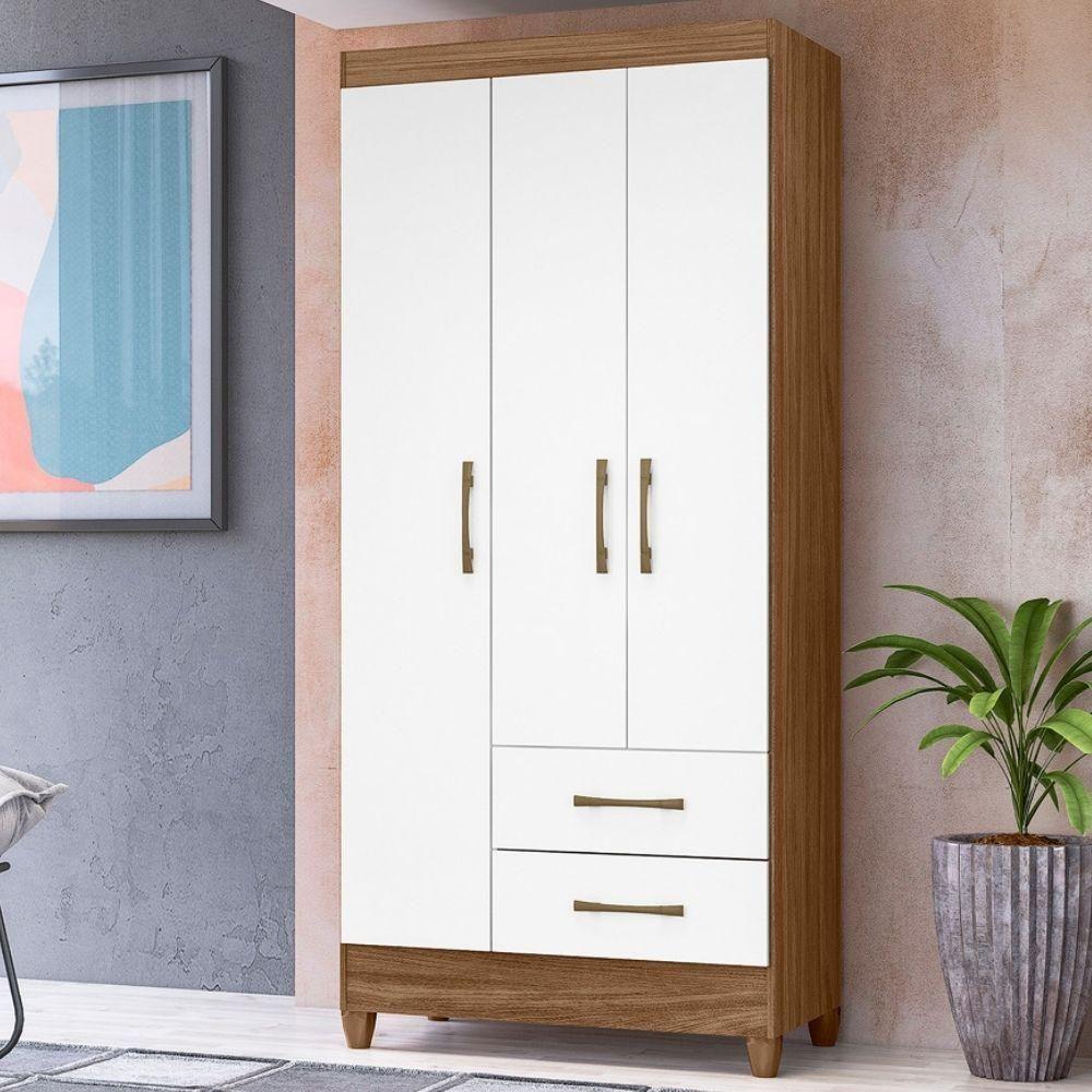 Guarda Roupa Solteiro Lima 3 Portas 182x82 Cm Naturale Branco Moval - 7