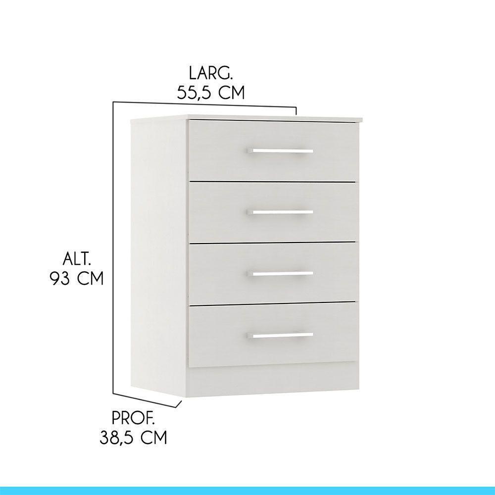 Cômoda Para Quarto Solteiro Com 4 Gavetas Mdp Menu Móveis Branco - 3