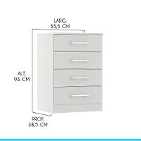 Cômoda Para Quarto Solteiro Com 4 Gavetas Mdp Menu Móveis Branco - 3