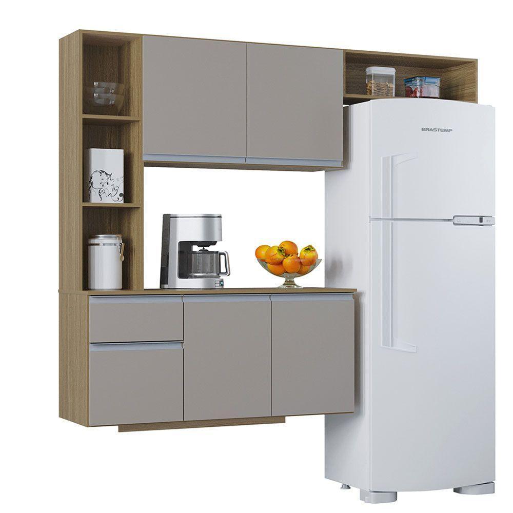 Kit Cozinha Suspensa Mel Com Balcão 163cm Poquema Móveis Damasco-off White - 1