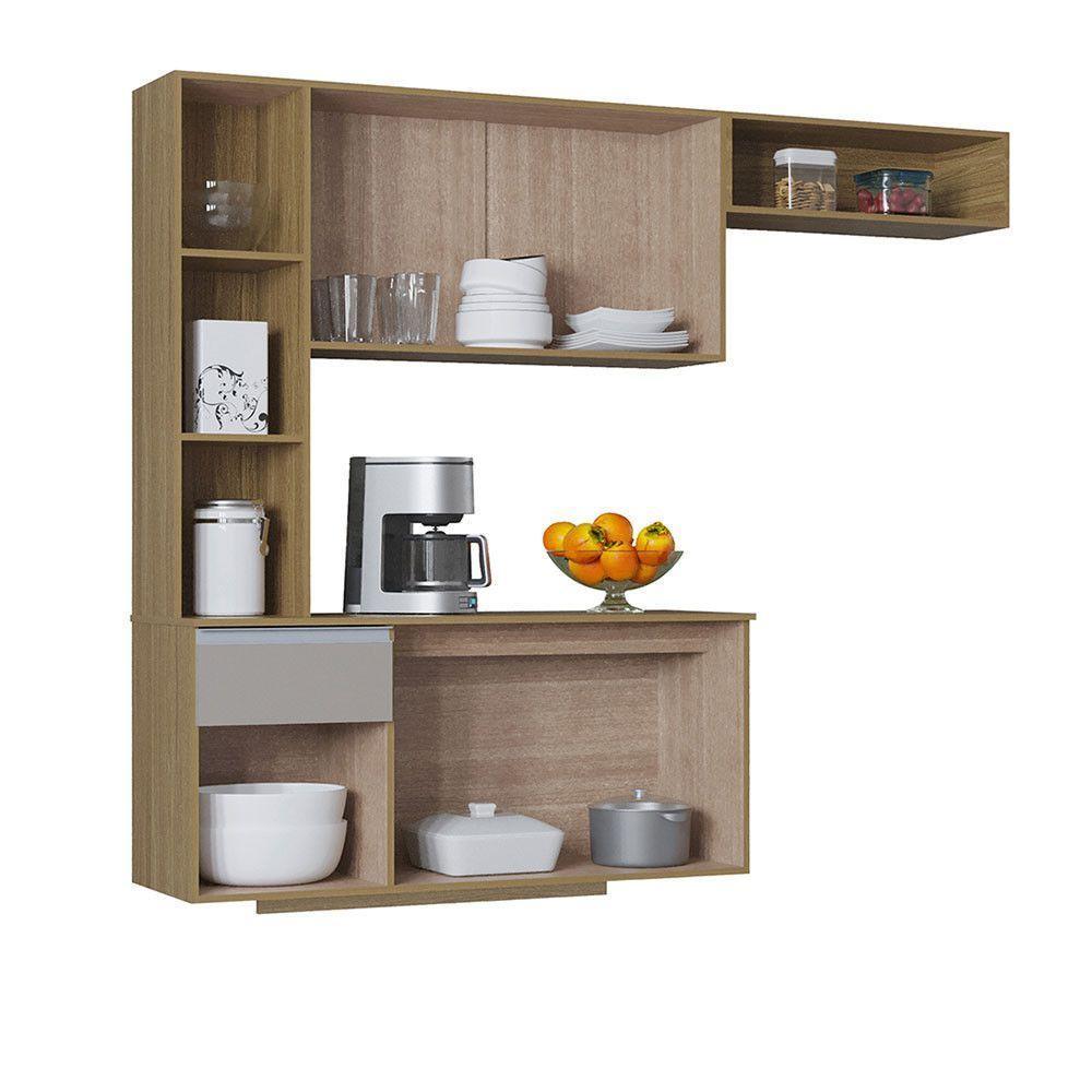 Kit Cozinha Suspensa Mel Com Balcão 163cm Poquema Móveis Damasco-off White - 5