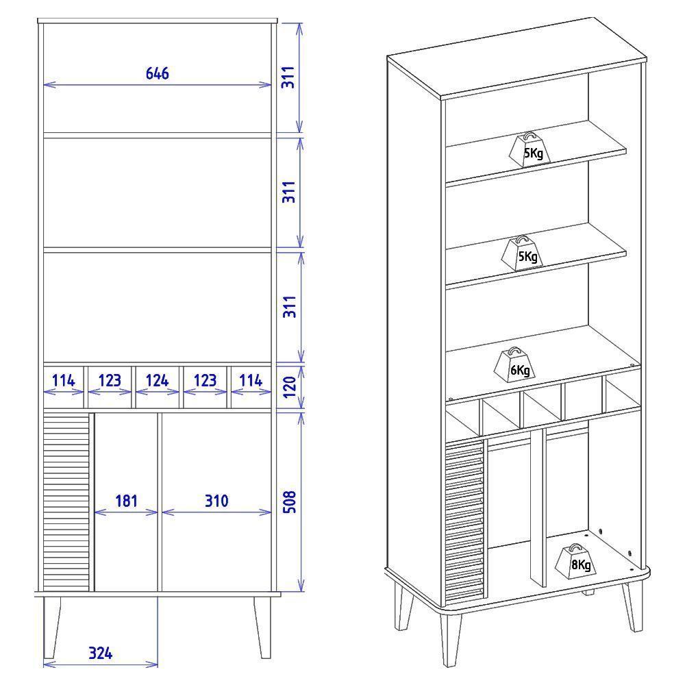 Cristaleira 4 Portas 183x70 Cm Jurere Off White Matte Freijo Colibri - 4