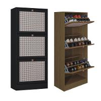 Kit 2 Sapateiras Tropical 3 Portas Multiuso Vertical Poquema Carvalho-preto - 1