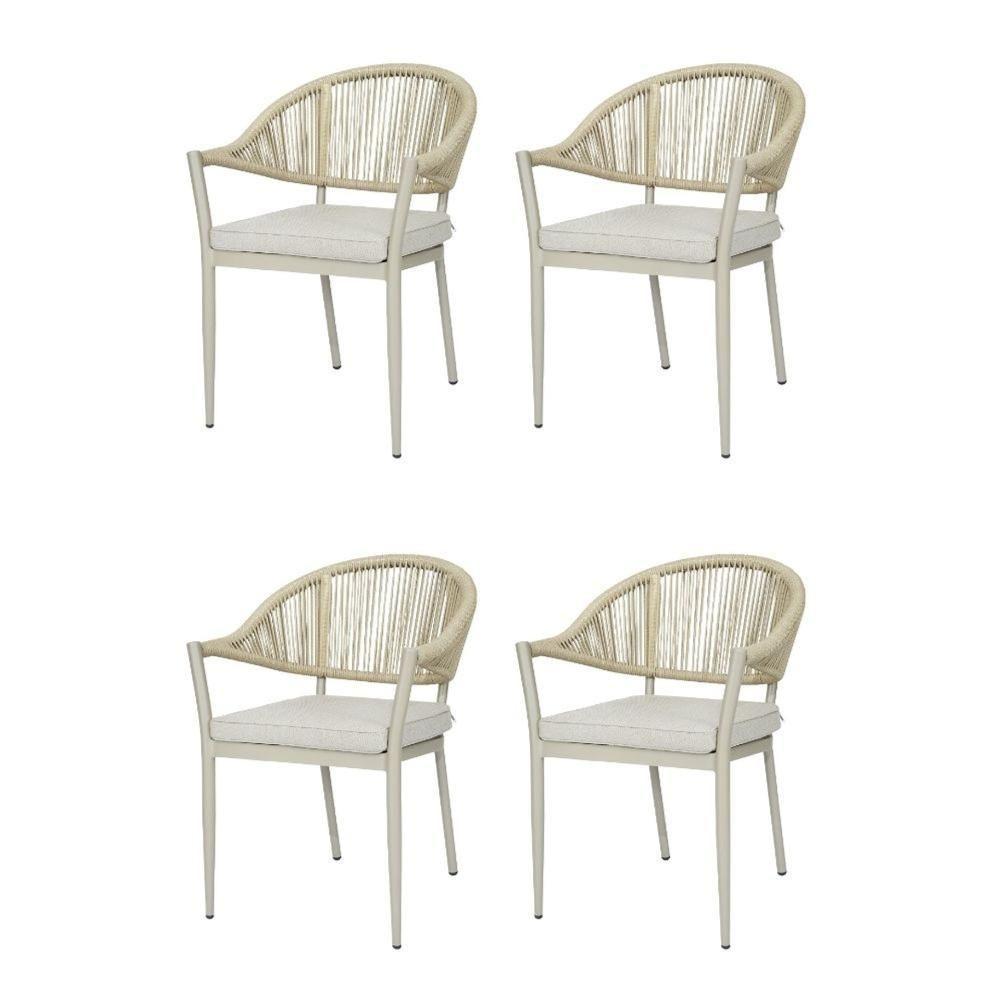 Kit 4 Cadeiras Empilhável Amalfi Caraíva Fratini Alumínio Encosto Trama Corda Náutica Almofada Fendi - 1