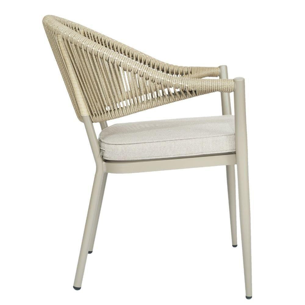 Kit 4 Cadeiras Empilhável Amalfi Caraíva Fratini Alumínio Encosto Trama Corda Náutica Almofada Fendi - 4