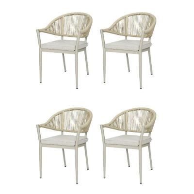 Kit 4 Cadeiras Empilhável Amalfi Caraíva Fratini Alumínio Encosto Trama Corda Náutica Almofada Fendi