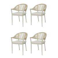 Kit 4 Cadeiras Empilhável Amalfi Caraíva Fratini Alumínio Encosto Trama Corda Náutica Almofada Fendi - 1
