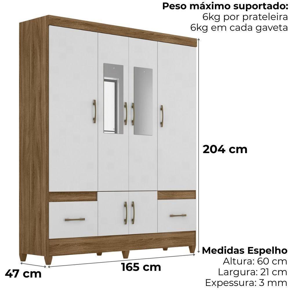 Guarda Roupa Casal Ms912 6p Espelho 165 Cm Naturale Branco Moval - 4