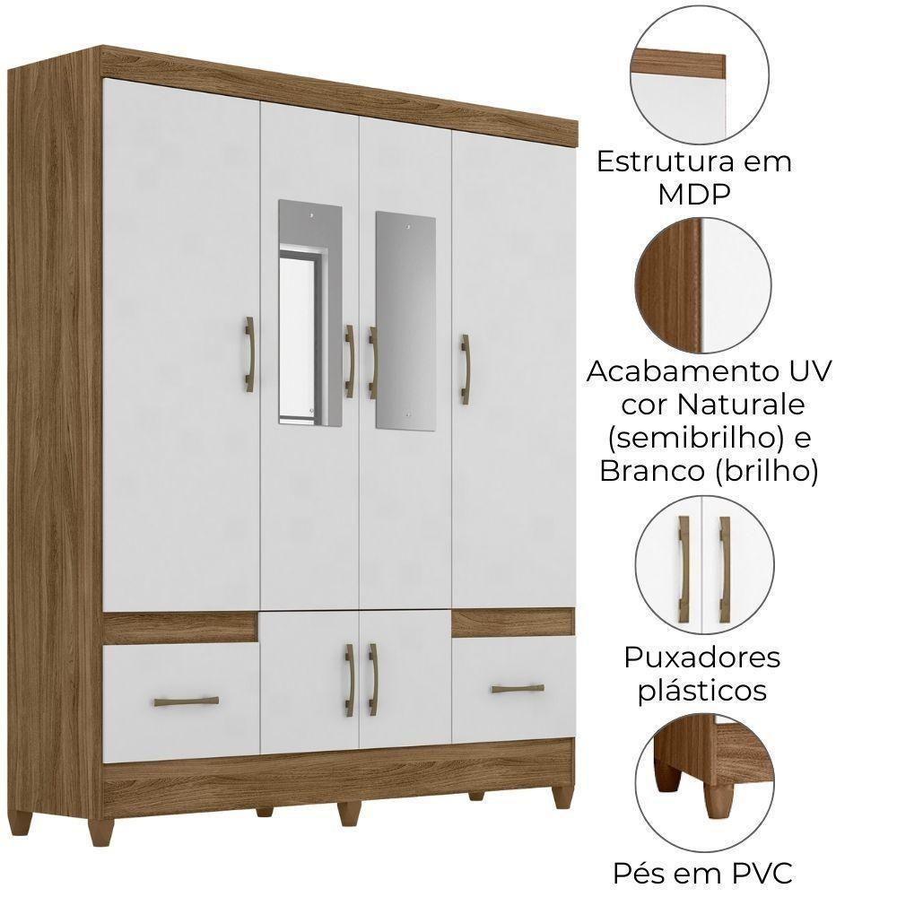 Guarda Roupa Casal Ms912 6p Espelho 165 Cm Naturale Branco Moval - 5
