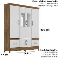 Guarda Roupa Casal Ms912 6p Espelho 165 Cm Naturale Branco Moval
