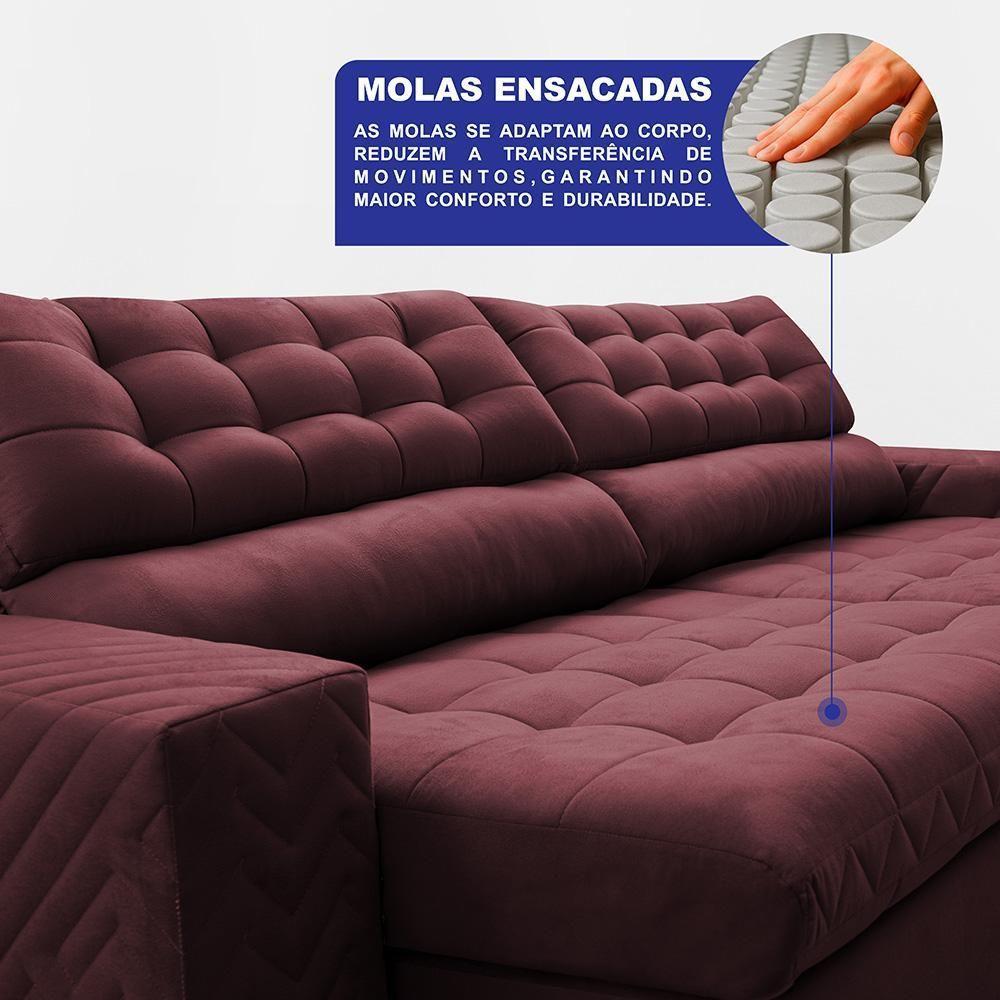 Sofá Retrátil E Reclinável 3,00m Molas Ensacadas Max Spring. Velusoft Cama Inbox Vinho - 4