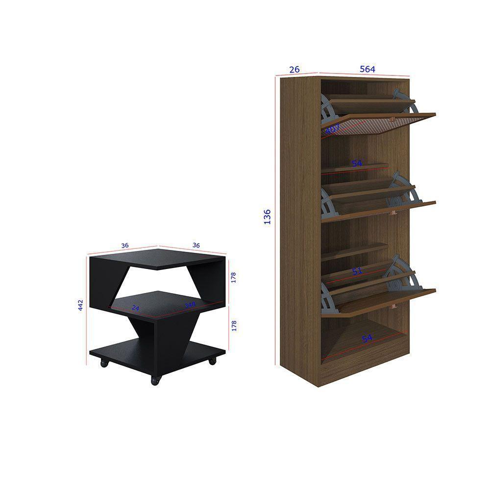 Kit Sapateira Spin Tropical 3 Portas E 2 Mesas De Cabeceira Preto-carvalho - 4