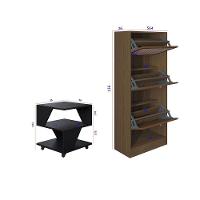 Kit Sapateira Spin Tropical 3 Portas E 2 Mesas De Cabeceira Preto-carvalho - 4