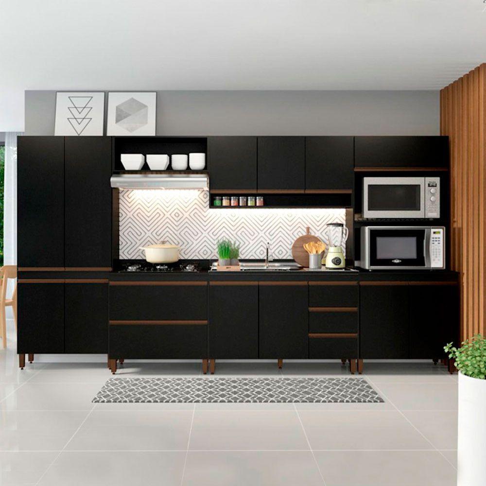 Cozinha Modulada Com Balcão Pia Sabrina 6pçs Mdp Menu Móveis Preto - 1