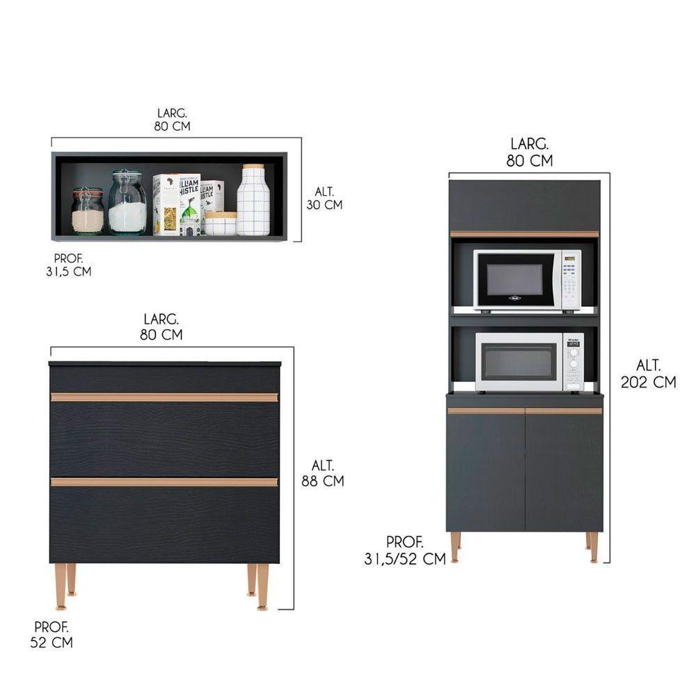 Cozinha Modulada Com Balcão Pia Sabrina 6pçs Mdp Menu Móveis Preto - 4