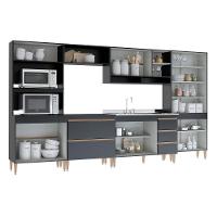 Cozinha Modulada Com Balcão Pia Sabrina 6pçs Mdp Menu Móveis Preto - 3