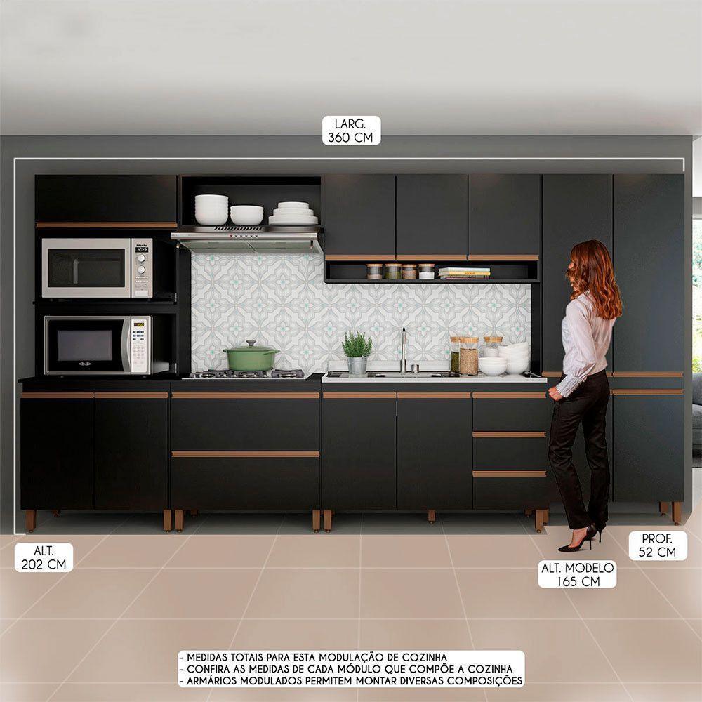 Cozinha Modulada Com Armário Balcão Nicho 6pçs Menu Móveis Preto - 2