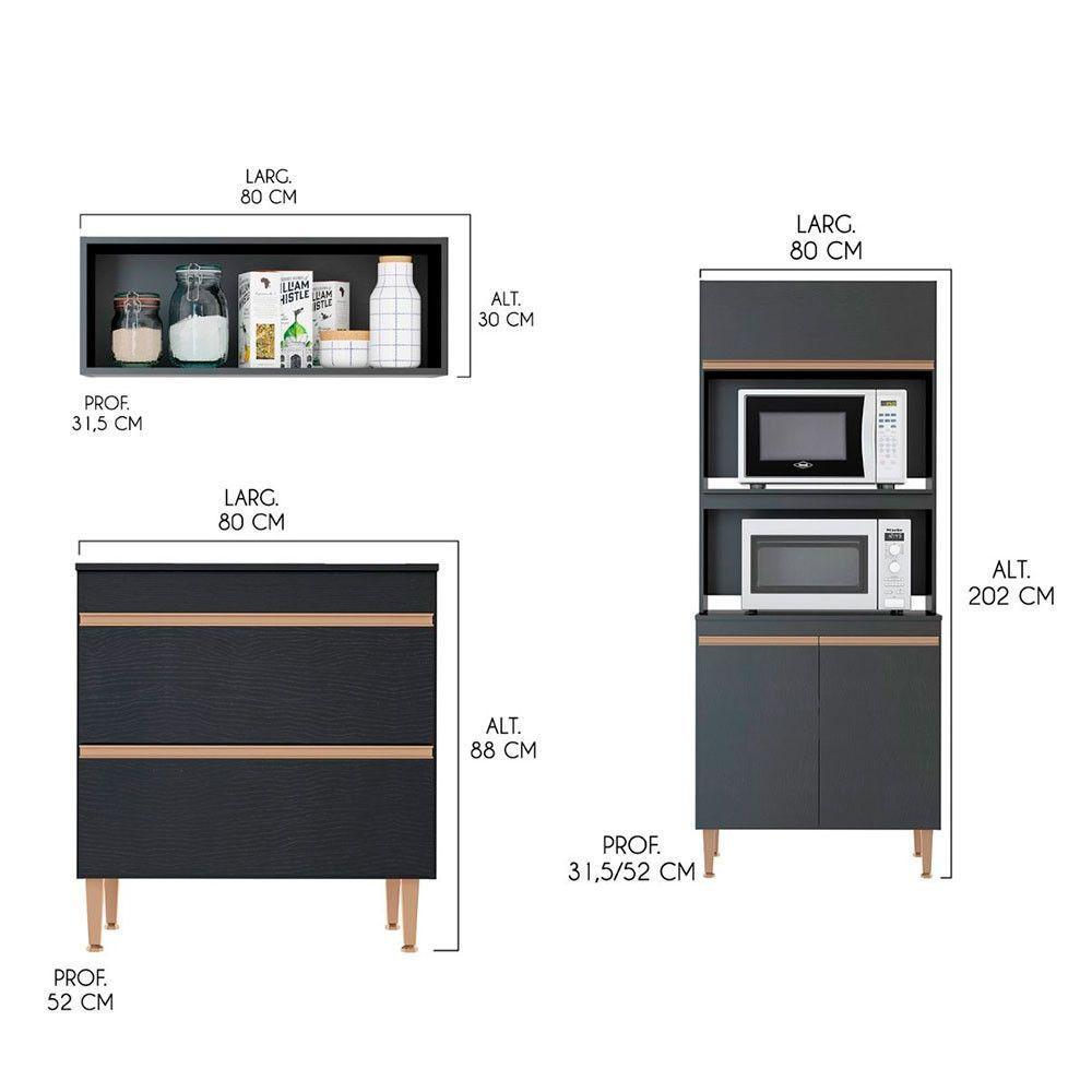 Cozinha Modulada Com Armário Balcão Nicho 6pçs Menu Móveis Preto - 5
