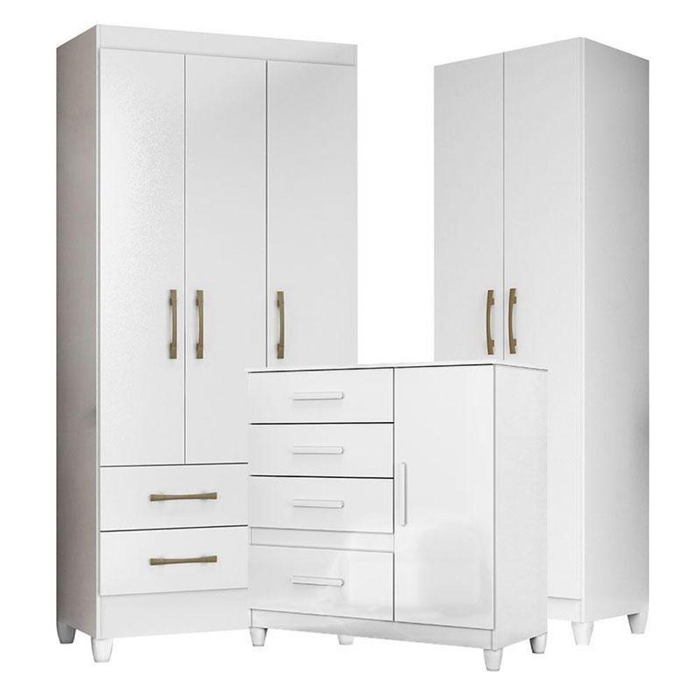 Guarda Roupa Infantil Lima Com Cômoda Vênus Com Pés E Armário Multiuso New íris Branco Brilho – Moval - 1