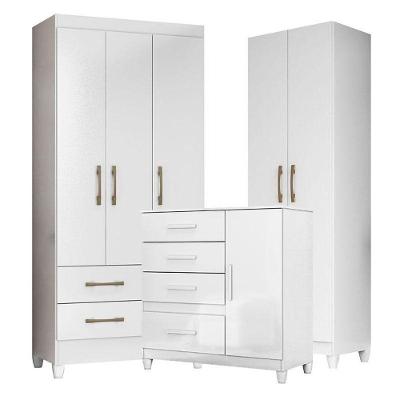 Guarda Roupa Infantil Lima com Cômoda Vênus e Armário Multiuso Jade 6 Portas 6 Gavetas MDP Branco