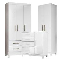 Guarda Roupa Infantil Lima Com Cômoda Vênus Com Pés E Armário Multiuso New íris Branco Brilho – Moval - 1