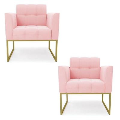 Kit 2 Poltronas Elisa Suede Base Metálica Industrial Dourado D03 - DRossi Rosa Bebê