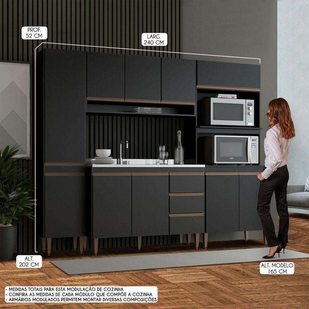 Cozinha Compacta Para Apartamento 240x202 4 Pçs Menu Móveis Preto - 2