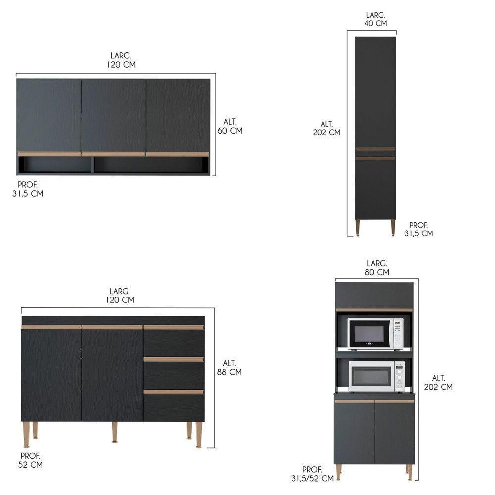 Cozinha Compacta Para Apartamento 240x202 4 Pçs Menu Móveis Preto - 3