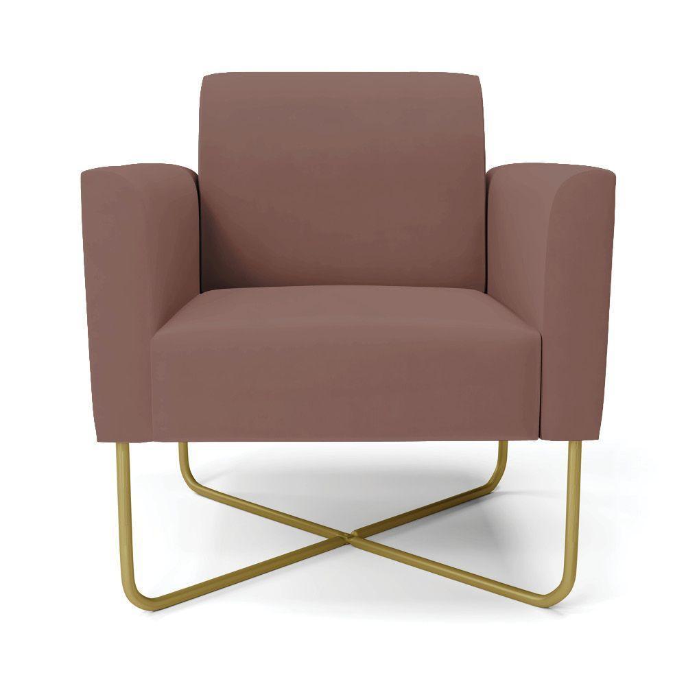 Kit 2 Poltronas Base X Industrial Dourado Marisa Veludo Rose - 4