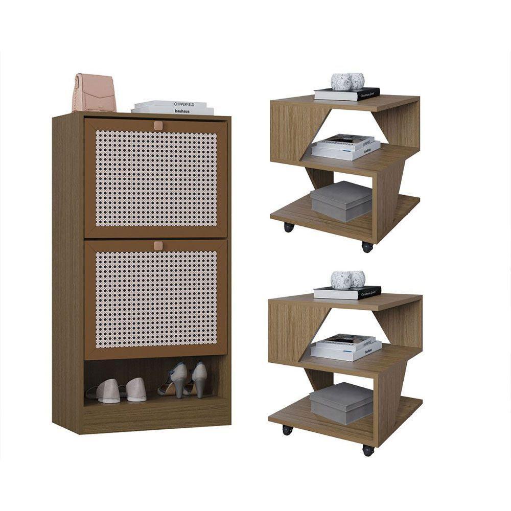 Kit Sapateira 2 Portas E 2 Mesas De Cabeceira-centro Poquema Carvalho - 1