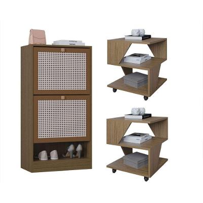 Kit Sapateira 2 Portas E 2 Mesas De Cabeceira-centro Poquema Carvalho