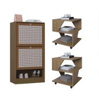 Kit Sapateira 2 Portas E 2 Mesas De Cabeceira-centro Poquema Carvalho - 1