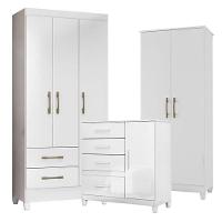 Guarda Roupa Infantil Lima Com Cômoda Vênus Com Pés E Armário Multiuso Jade Branco Brilho – Moval - 1