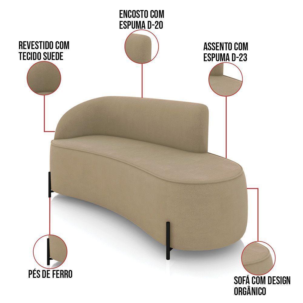 Sofá 3 Lugares Orgânico 180cm Pé Ferro Preto Morgan Suede Marrom R - 4