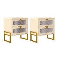 Kit 2 Mesas De Cabeceira Luxo Titanium Com Fino Acabamento 45cm - Off White - Dourado - 1