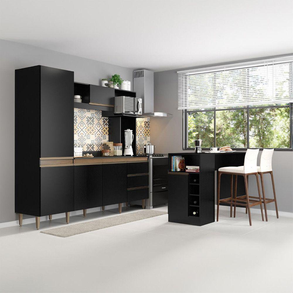 Kit Cozinha Compacta Balcão Tampo Bancada Ilha Menu Móveis Preto - 1