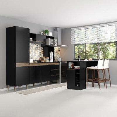 Kit Cozinha Compacta Balcão Tampo Bancada Ilha Menu Móveis Preto
