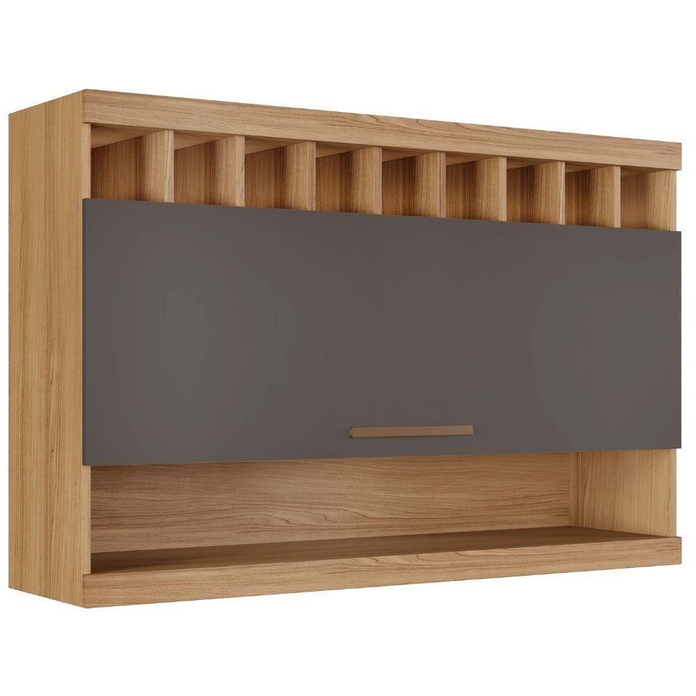 Armário Aéreo Opala 1 Porta Cinamomo Grafite Arte Móveis - 1