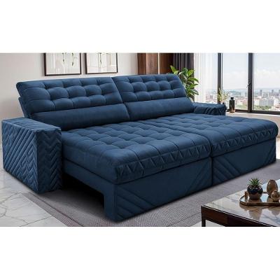 Sofá Retrátil E Reclinável 2,50m Molas Ensacadas Max Spring. Velusoft Cama Inbox Azul