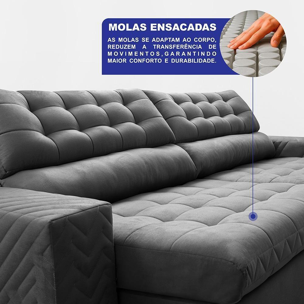 Sofá Retrátil E Reclinável 3,00m Molas Ensacadas Max Spring. Velusoft Cama Inbox Cinza - 4
