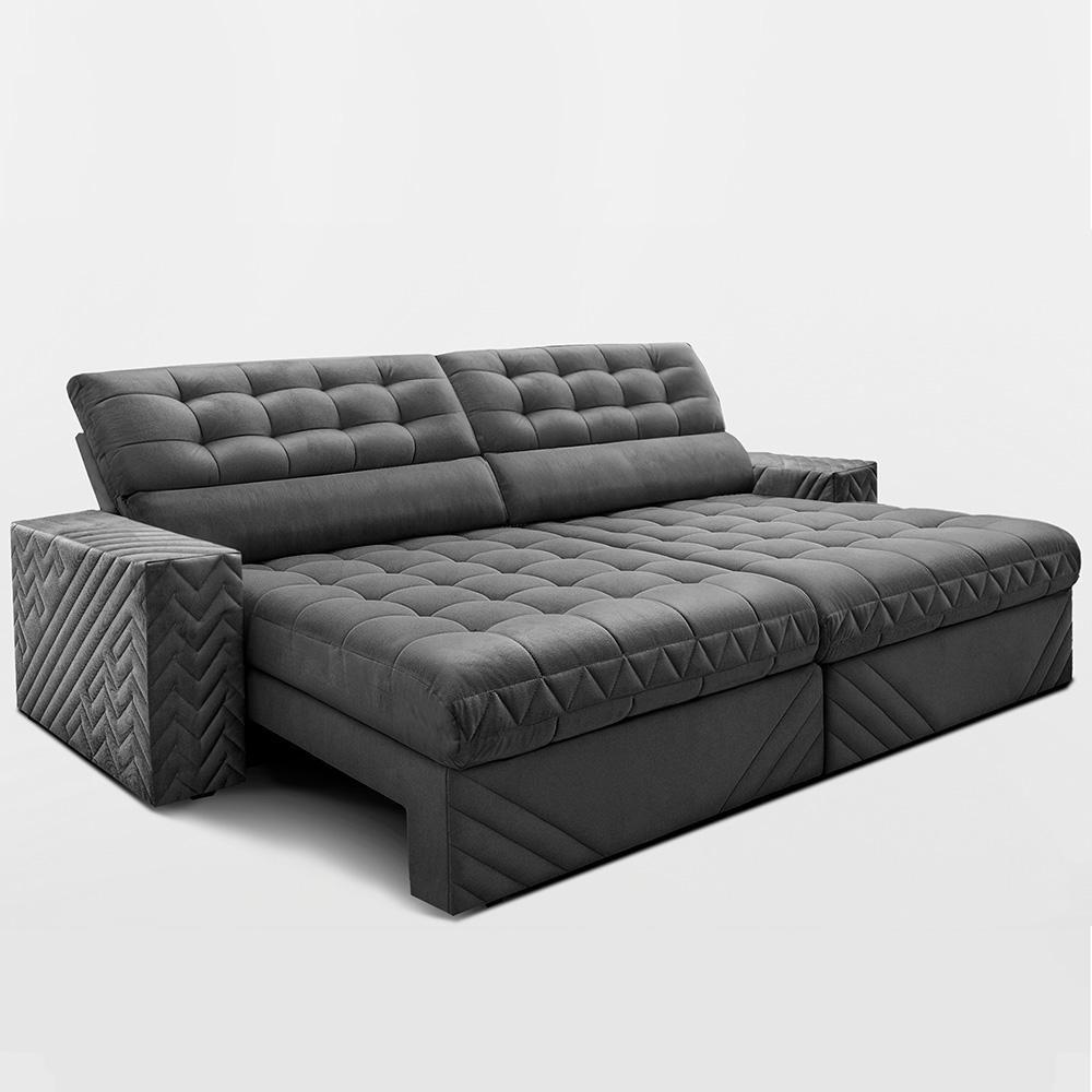 Sofá Retrátil E Reclinável 3,00m Molas Ensacadas Max Spring. Velusoft Cama Inbox Cinza - 8