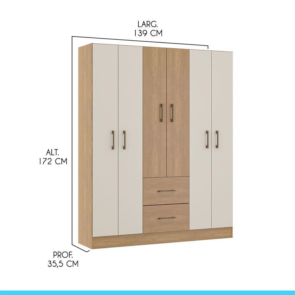 Roupeiro Casal 139x172cm Mdp Carvalho Menu Móveis Carvalho - 3