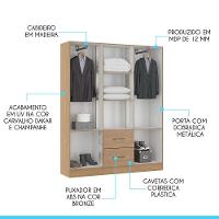 Roupeiro Casal 139x172cm Mdp Carvalho Menu Móveis Carvalho - 4