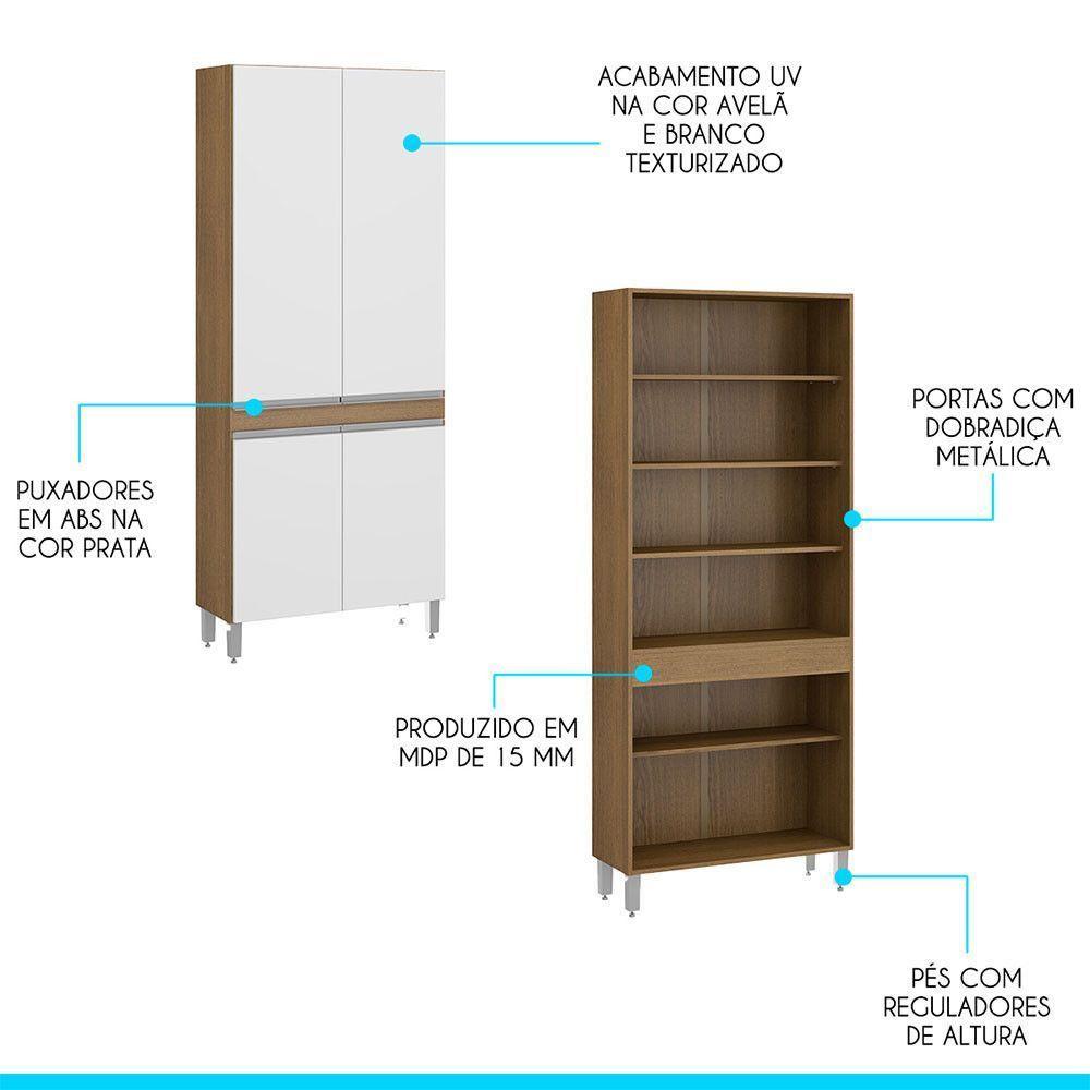 Paneleiro Armário De Cozinha Com 4 Portas Mdp Menu Móveis Avelã Branco - 4