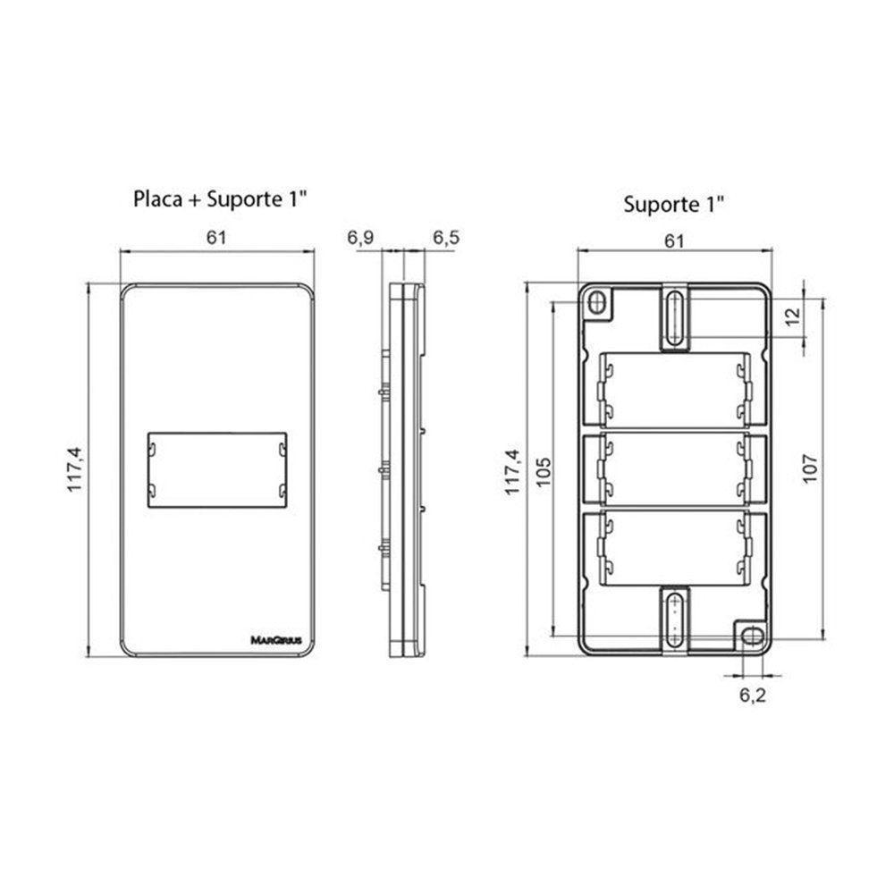 Placa Para Condulete Caixa 1" Com Interruptor Simples Margirius Sleek 10a Preto Ebony Preto - 2