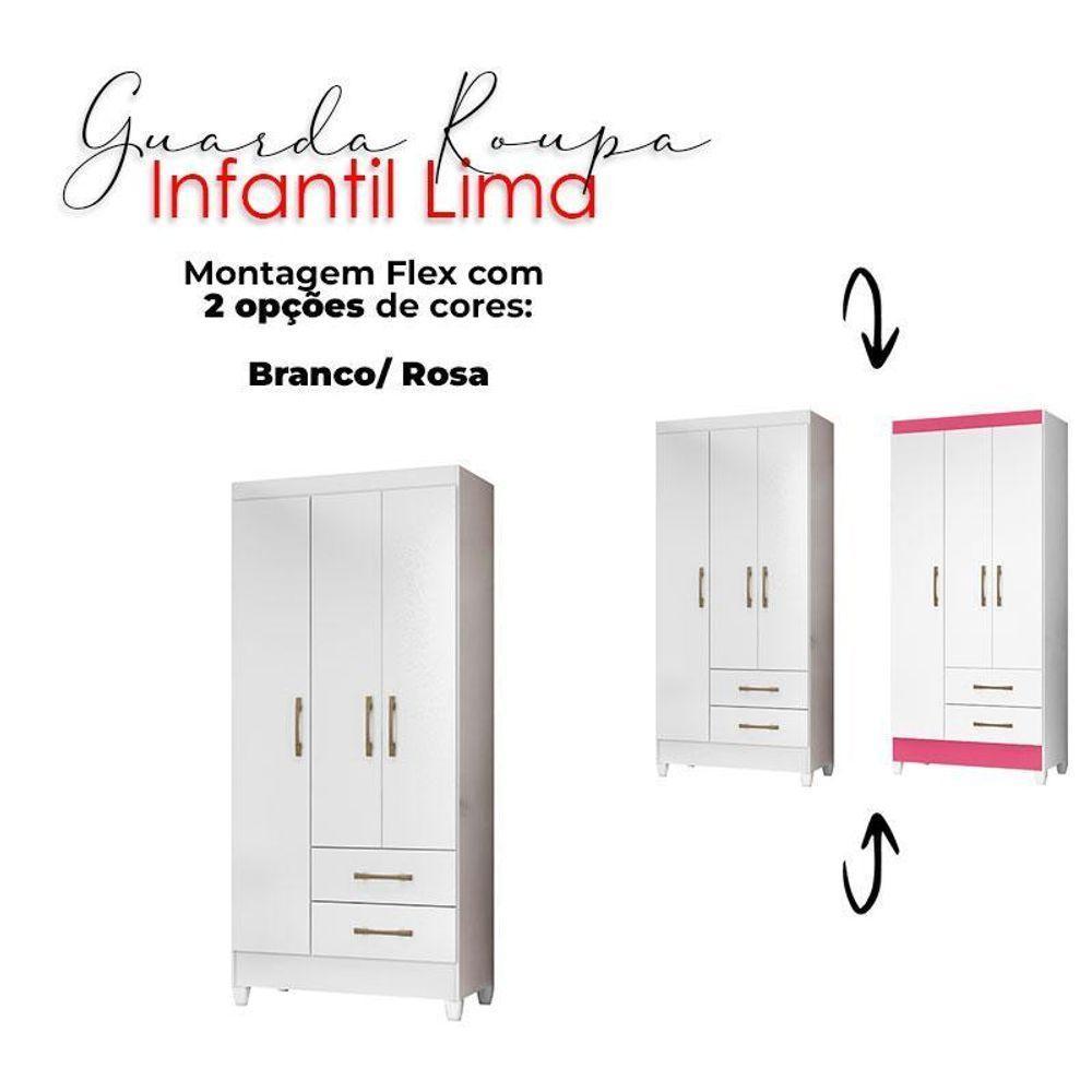 Guarda Roupa Infantil Lima Com Cômoda Vênus E Armário Multiuso New íris Branco Brilho – Moval - 3