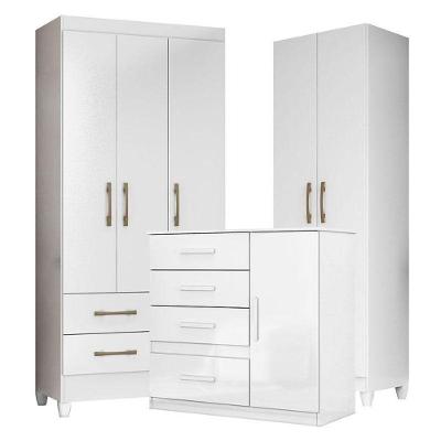 Guarda Roupa Infantil Lima Com Cômoda Vênus E Armário Multiuso New íris Branco Brilho – Moval