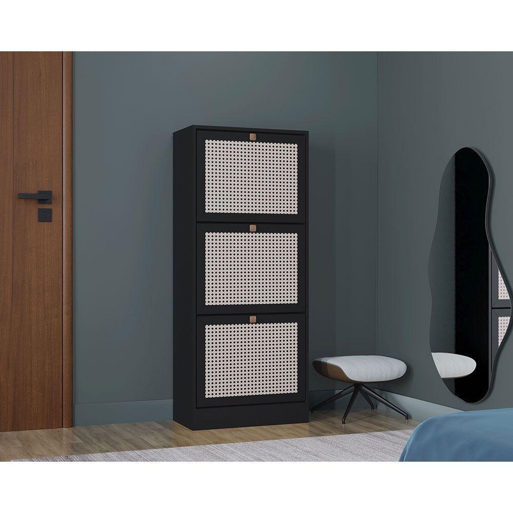 Kit 2 Sapateiras Tropical 3 Portas Multiuso Vertical Poquema Preto-branco - 2