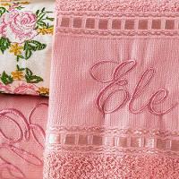 Jogo De Banho Bordado Ponto Russo Algodão 5 Peças - Palha-rosa - 4